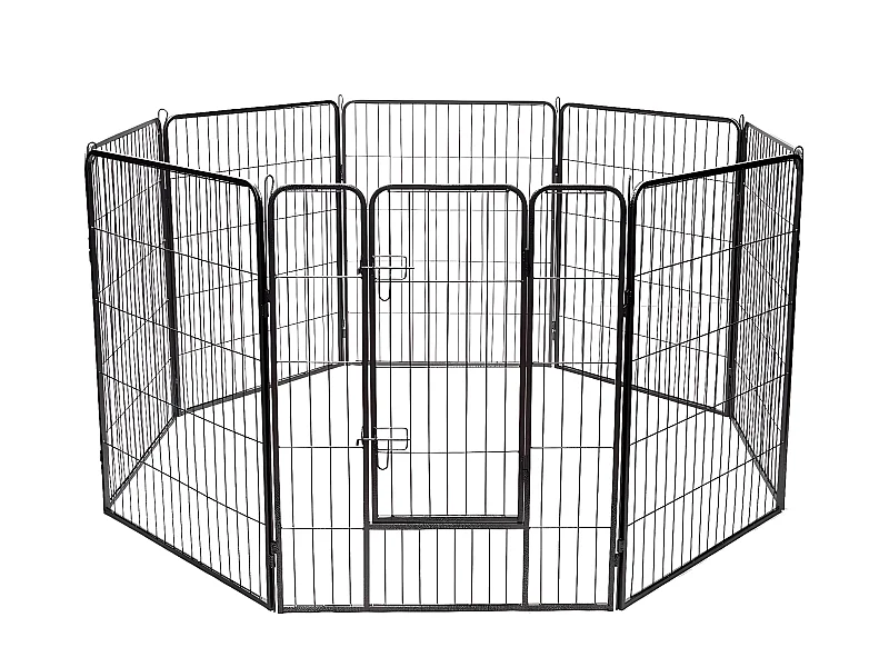 8-teiliger Welpenlaufstall Welpenzaun Tier Hundegehege Absperrgitter mit abschliessbarer Tür, für Hund, Katze, Kaninchen, schwarz