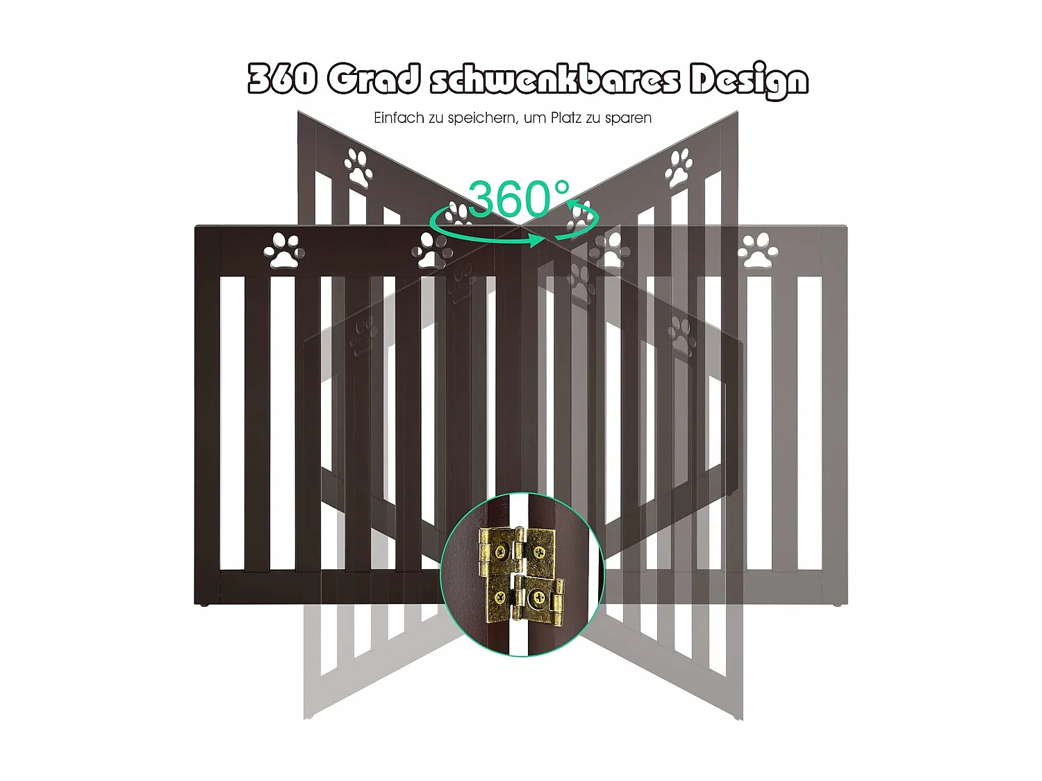 Absperrgitter Hunde, Schutzgitter Holz, Kindergitter klappbar, Treppengitter 60cm Hoch, Hundeabsperrgitter flexibel Türschutzgitter (4 Paneelen, Braun) BE9623