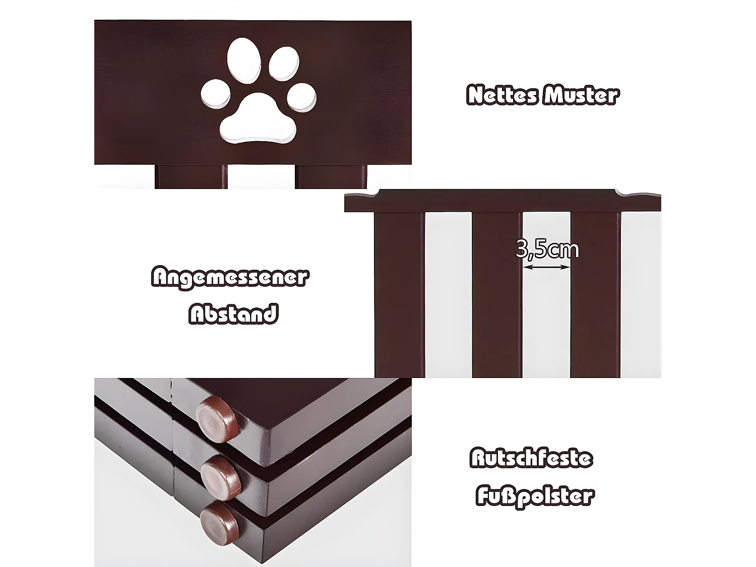 Absperrgitter Hunde, Schutzgitter Holz, Kindergitter klappbar, Treppengitter 60cm Hoch, Hundeabsperrgitter flexibel Türschutzgitter (4 Paneelen, Braun) BE9623