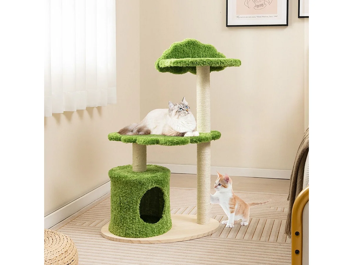 97 cm Katzenbaum mit Komplett Umwickelten Sisal-Kratzpfosten & Gepolstertem Top-Perch