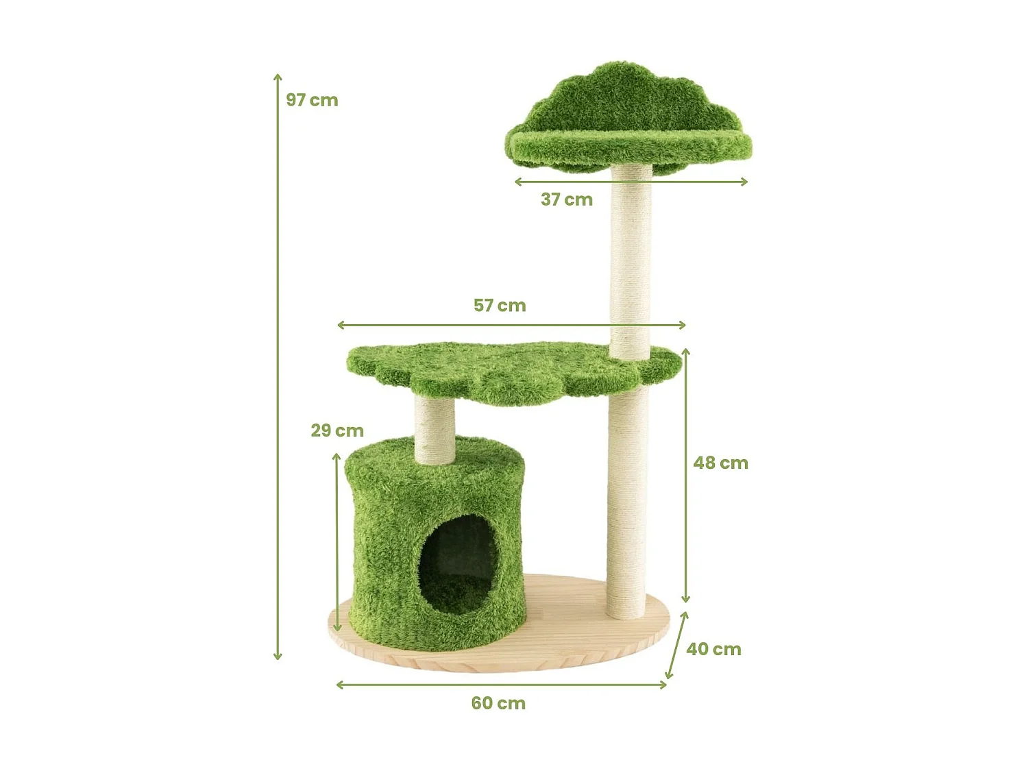 97 cm Katzenbaum mit Komplett Umwickelten Sisal-Kratzpfosten & Gepolstertem Top-Perch
