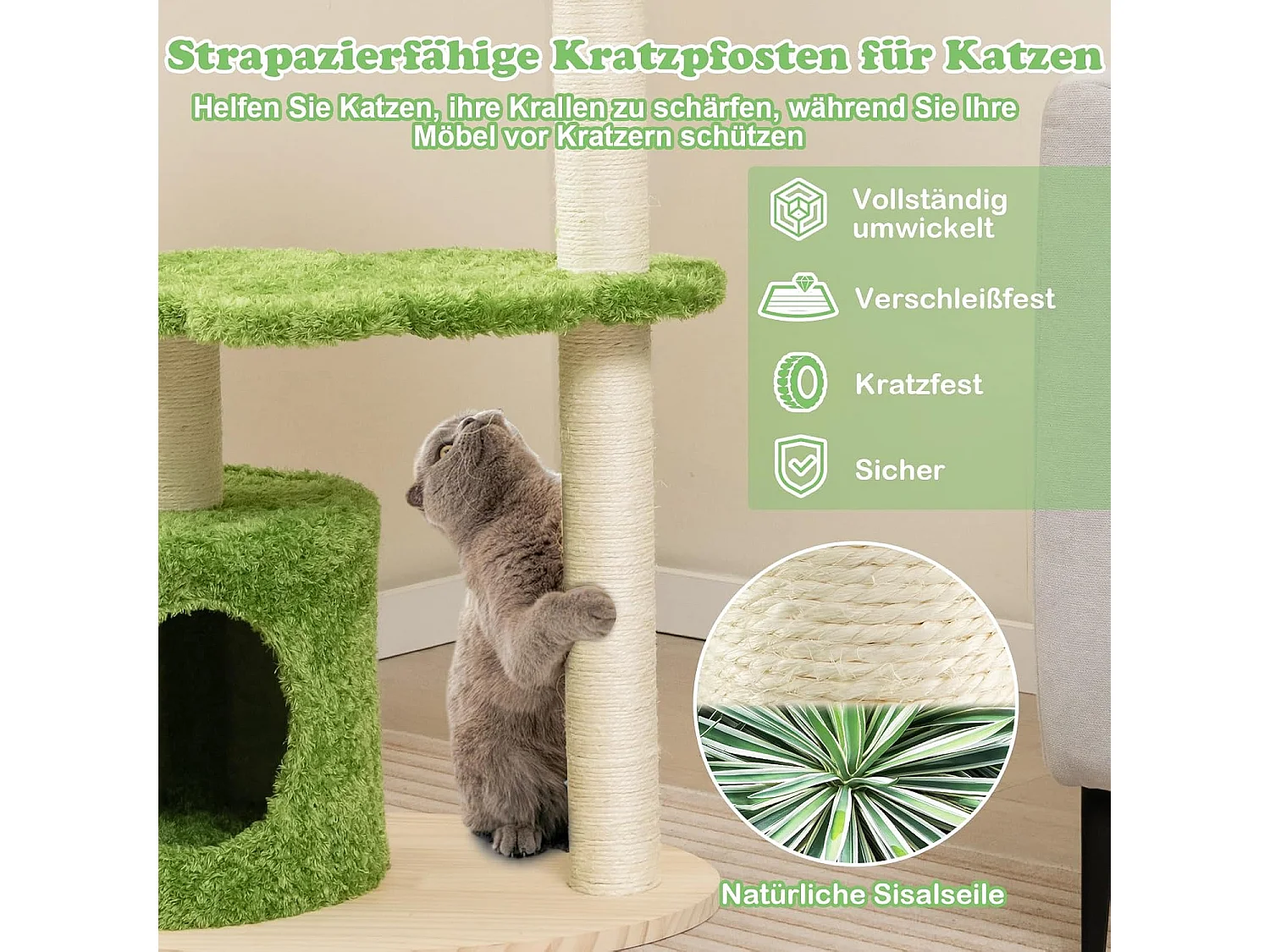97 cm Katzenbaum mit Komplett Umwickelten Sisal-Kratzpfosten & Gepolstertem Top-Perch