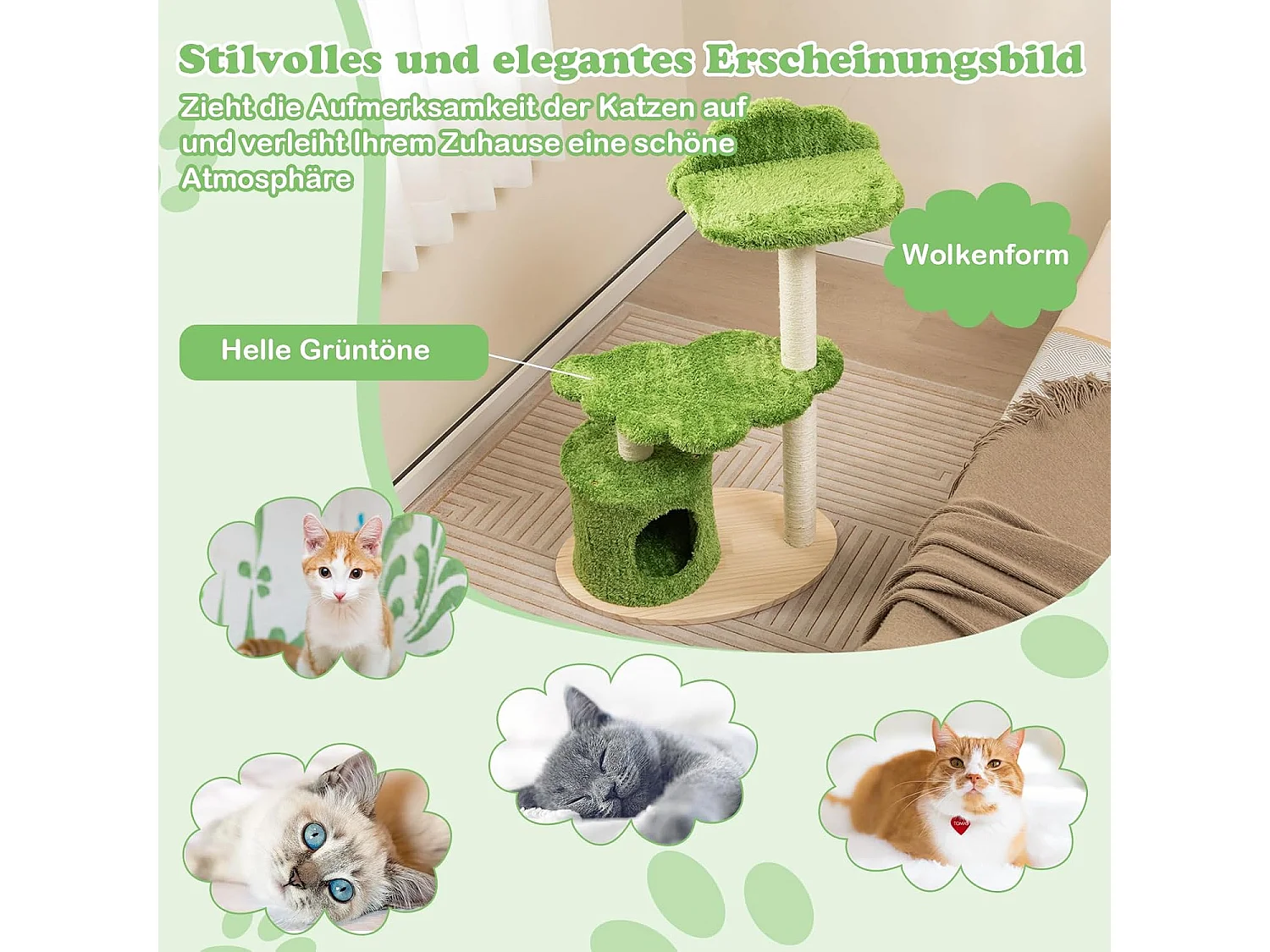97 cm Katzenbaum mit Komplett Umwickelten Sisal-Kratzpfosten & Gepolstertem Top-Perch