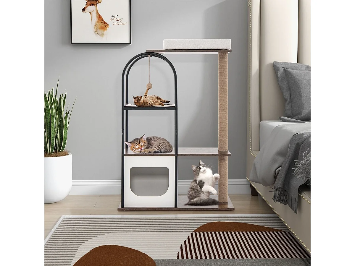 Kratzbaum mit Katzenhöhle 118cm Katzenbaum mit abnehmbarem Katzenbett & Ball & Kratzmatte