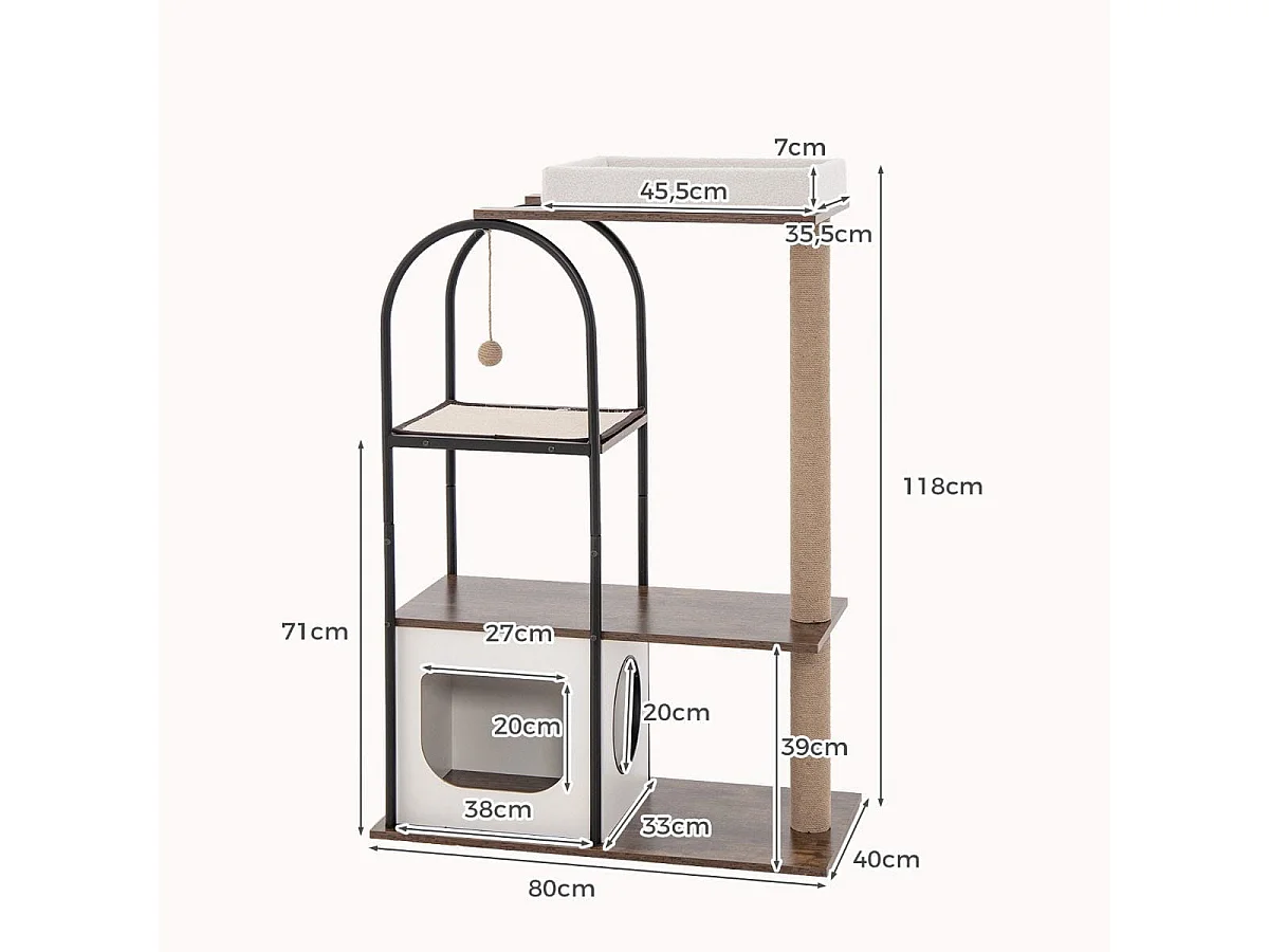 Kratzbaum mit Katzenhöhle 118cm Katzenbaum mit abnehmbarem Katzenbett & Ball & Kratzmatte