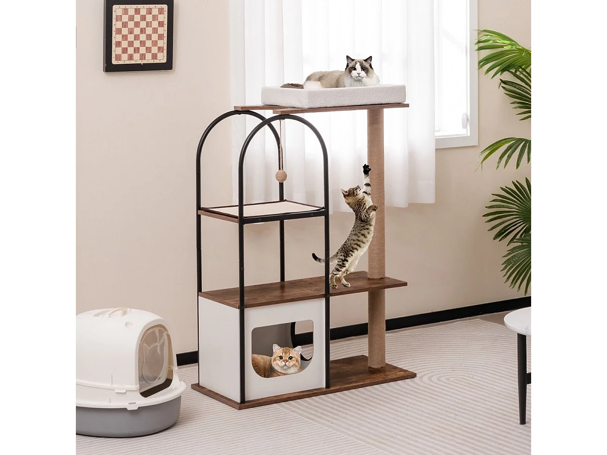 Kratzbaum mit Katzenhöhle 118cm Katzenbaum mit abnehmbarem Katzenbett & Ball & Kratzmatte