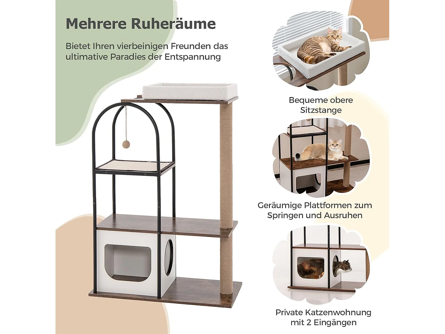 Kratzbaum mit Katzenhöhle 118cm Katzenbaum mit abnehmbarem Katzenbett & Ball & Kratzmatte