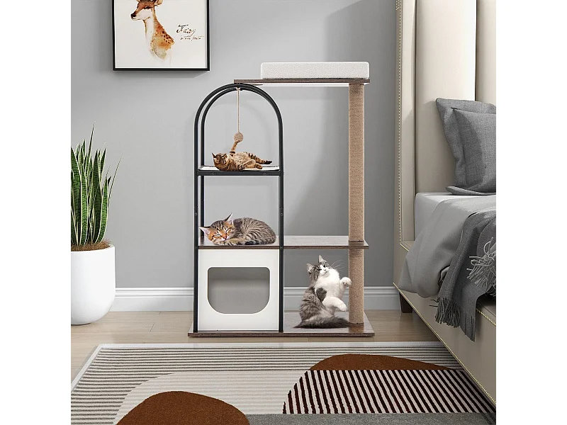 Kratzbaum mit Katzenhöhle 118cm Katzenbaum mit abnehmbarem Katzenbett & Ball & Kratzmatte