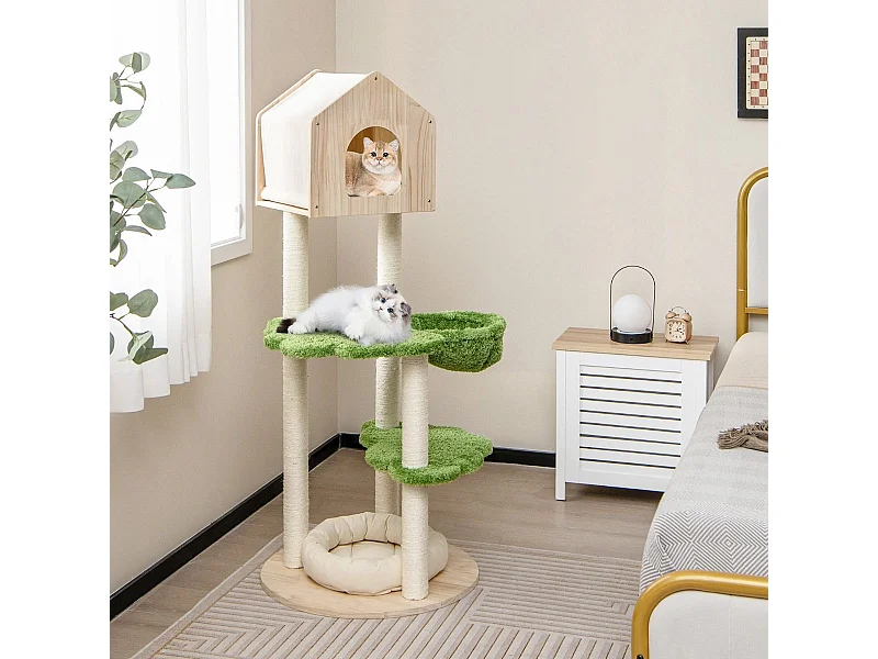 139 cm Katzenbaum mit Sisal-Kratzpfosten & Springplattformen & Liegeplatz & Hängematte