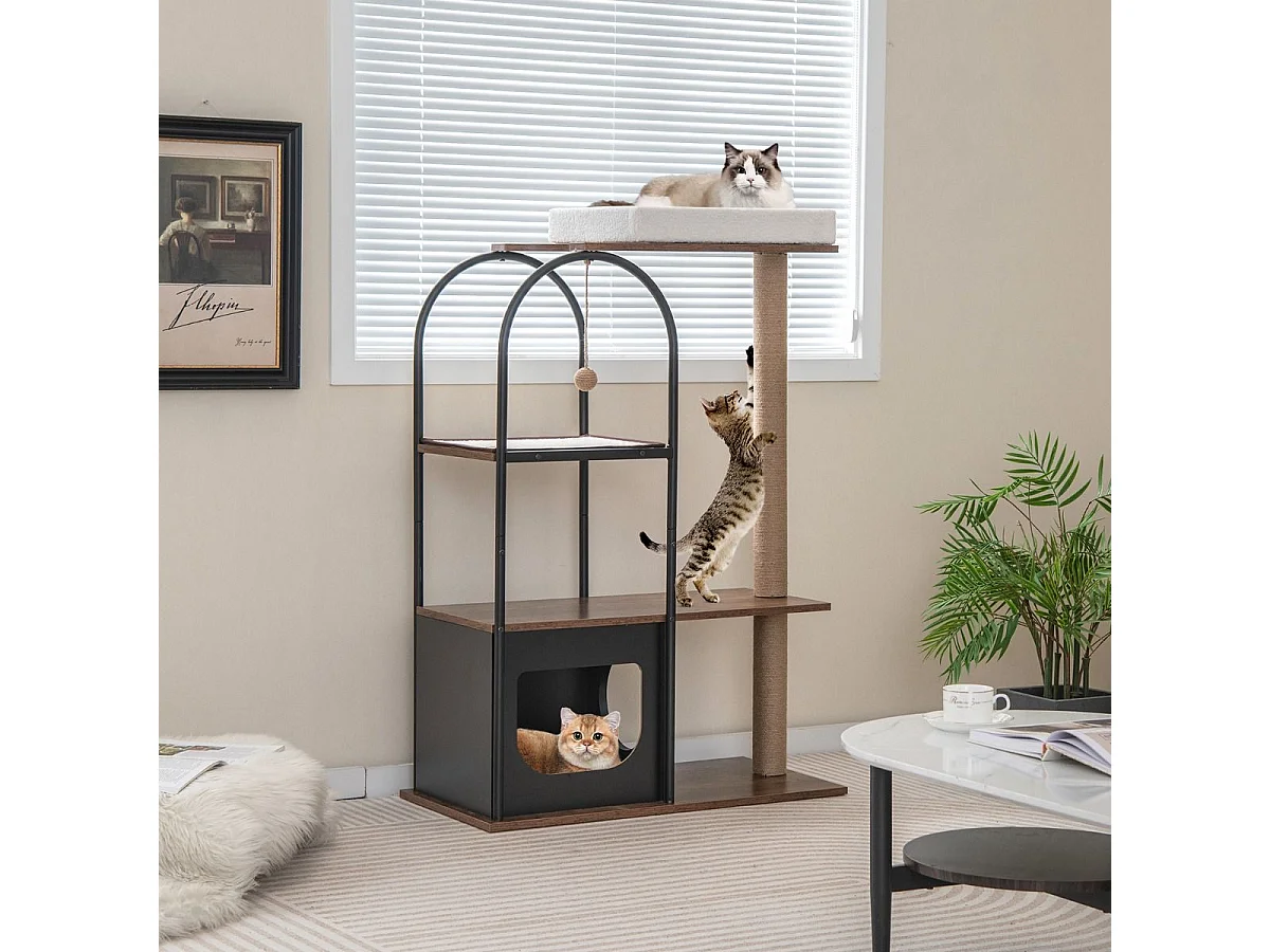 118 cm hohe Katzenbaum-Turm mit Metallrahmen Klettermöbel für Katzen