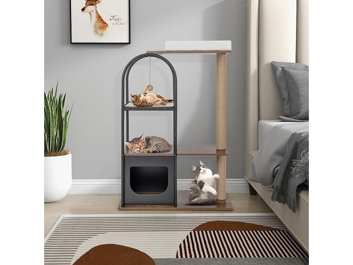 118 cm hohe Katzenbaum-Turm mit Metallrahmen Klettermöbel für Katzen