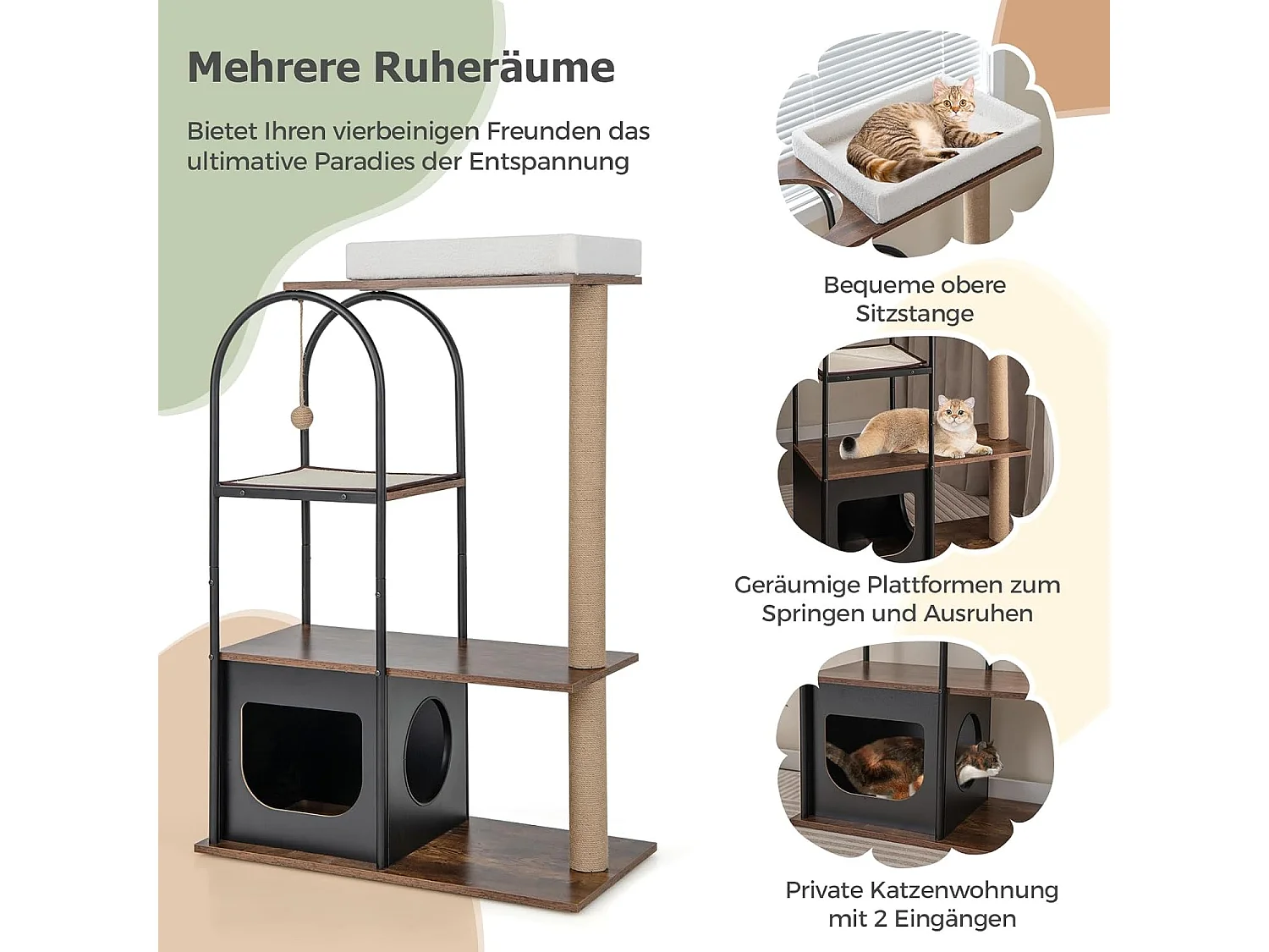 118 cm hohe Katzenbaum-Turm mit Metallrahmen Klettermöbel für Katzen