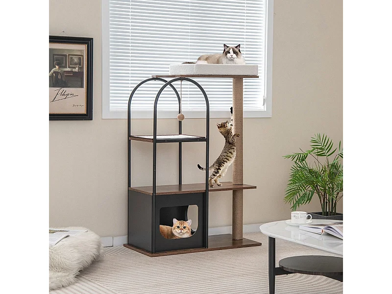 118 cm hohe Katzenbaum-Turm mit Metallrahmen Klettermöbel für Katzen
