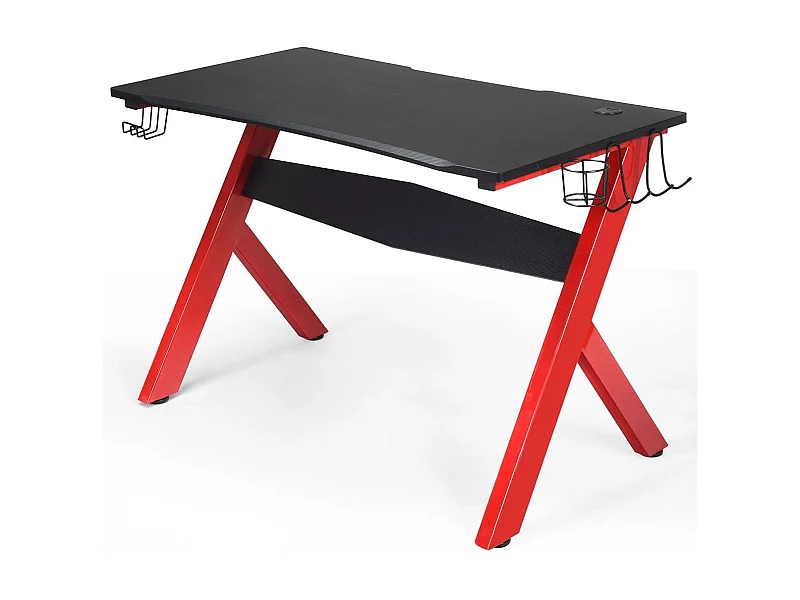 Scrivania da gaming con porta cuffie e tappetino per il mouse, Scrivania ergonomica per casa e dormitorio Nero