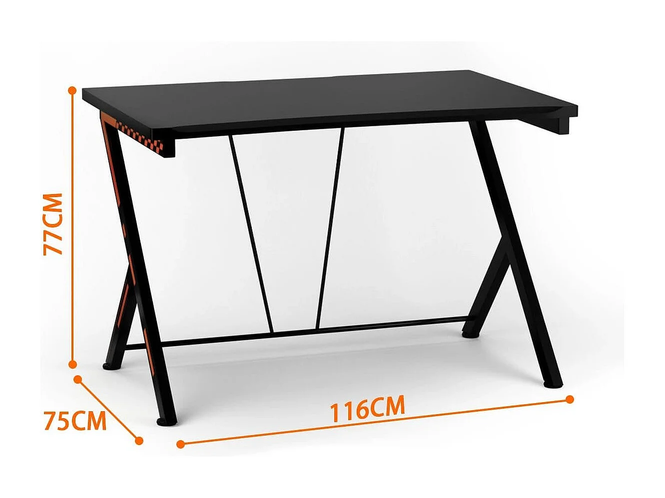 3 en 1 Bureau Gaming 116X75X77 CM Cadre en Métal en Forme de R avec Repose-pieds Réglables Charge 80 KG Style Design