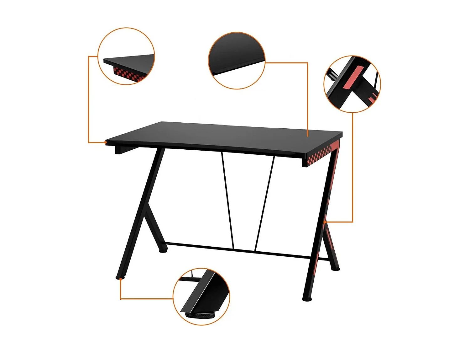 3 en 1 Bureau Gaming 116X75X77 CM Cadre en Métal en Forme de R avec Repose-pieds Réglables Charge 80 KG Style Design