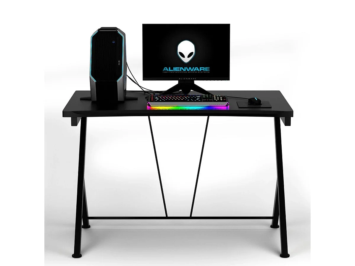 3 en 1 Bureau Gaming 116X75X77 CM Cadre en Métal en Forme de R avec Repose-pieds Réglables Charge 80 KG Style Design