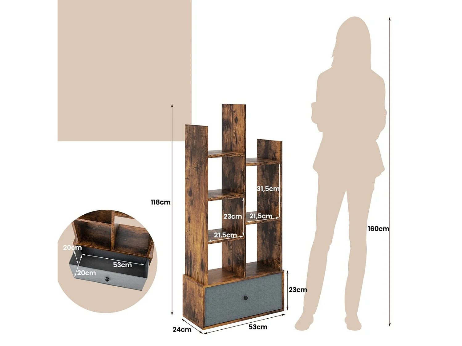 Moderno scaffale con cassetto Scaffale geometrico per libri