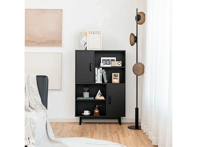 Bibliothèque à 4 Niveaux 80 x 24 x 119,5 CM Meuble de Rangement avec portes Étagères et Dispositif Anti-basculement Noir