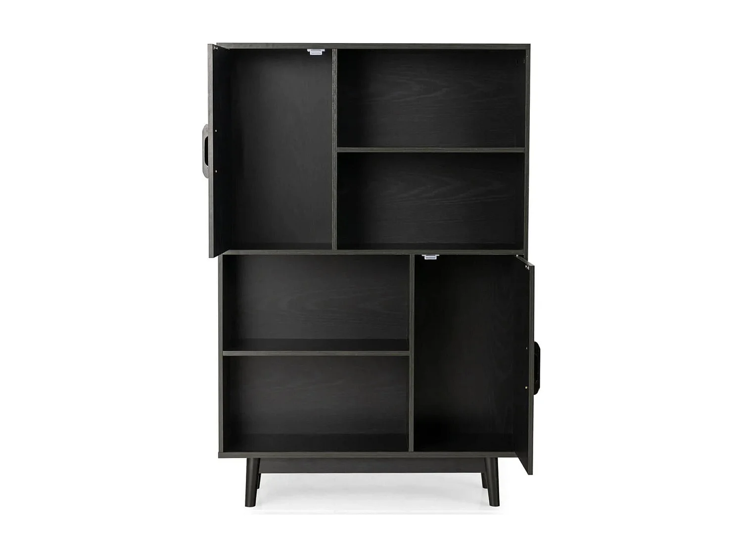 Hölzernes Bücherregal 4-stöckiges Bücherregal mit 2 Türen Aufbewahrungsschrank Schwarz