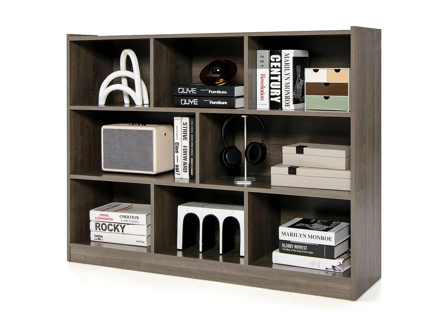 Bücherregal mit 8 Fächern, Standregal, Aufbewahrungregal für Wohnzimmer, Schlafzimmer, Arbeitszimmer, Büro, braun, 122 x 32 x 93 cm ON32625