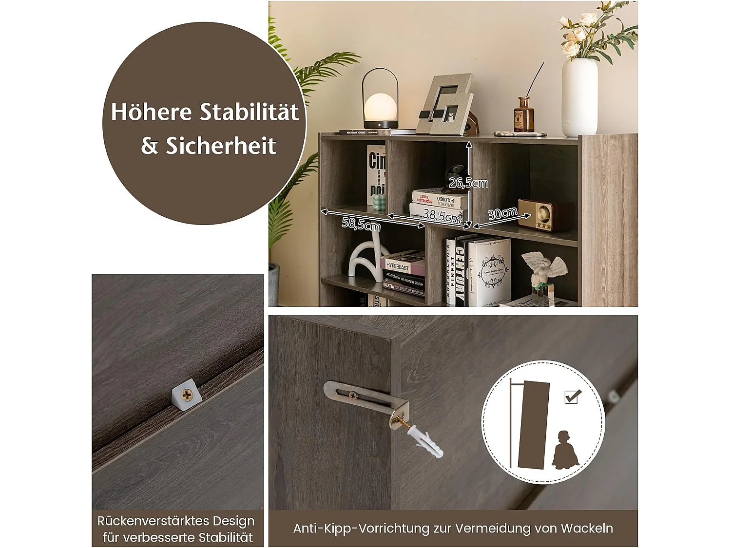 Bücherregal mit 8 Fächern, Standregal, Aufbewahrungregal für Wohnzimmer, Schlafzimmer, Arbeitszimmer, Büro, braun, 122 x 32 x 93 cm ON32625