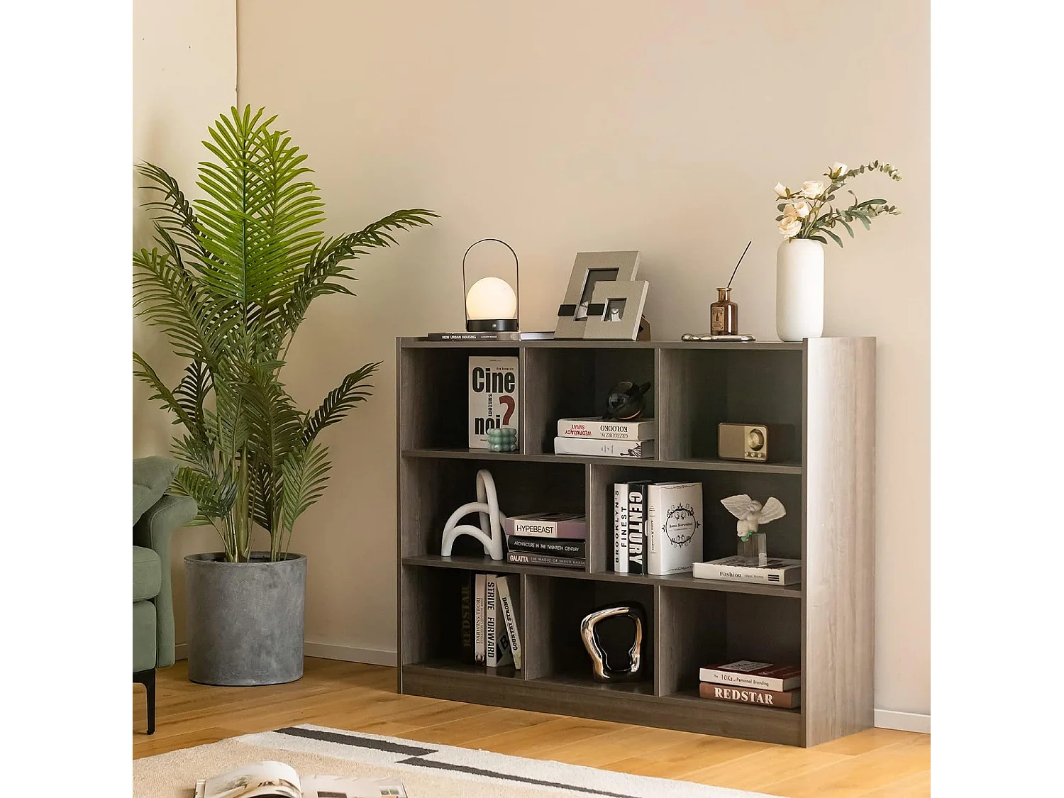 Bücherregal mit 8 Fächern, Standregal, Aufbewahrungregal für Wohnzimmer, Schlafzimmer, Arbeitszimmer, Büro, braun, 122 x 32 x 93 cm ON32625