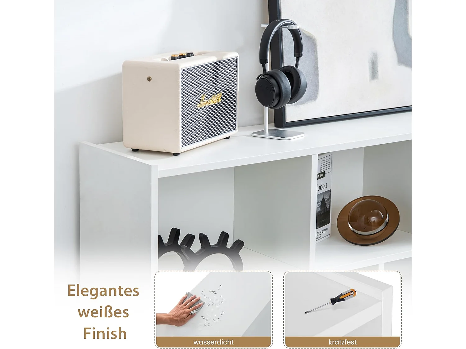 Bücherregal mit 8 Fächern, Standregal, Aufbewahrungregal für Wohnzimmer, Schlafzimmer, Arbeitszimmer, Büro, weiß, 122 x 32 x 93 cm ON32625