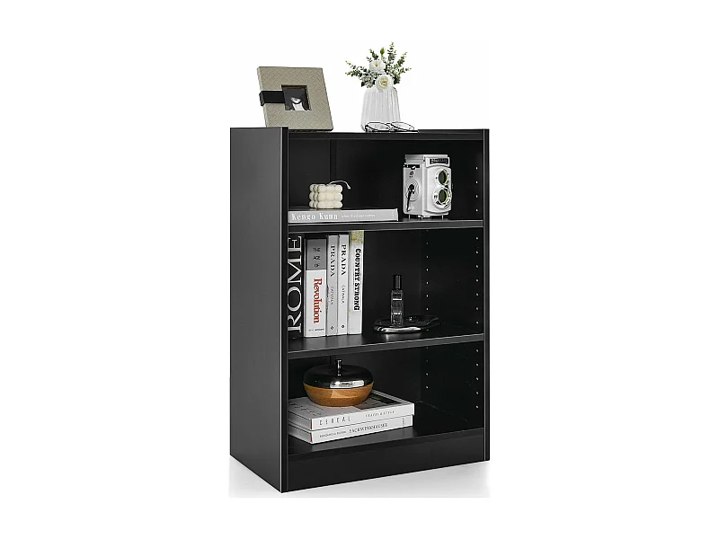 Bücherregal, Standregal mit 3 Fächern, Regal mit verstellbaren Regalen, 30x50x75cm, Schwarz ON32670