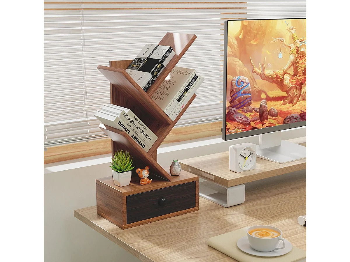 5-stufiges Baum-Bücherregal mit Schublade Mehrzweckregal CD- & DVD-Regal Braun