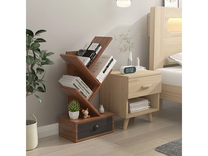 5-stufiges Baum-Bücherregal mit Schublade Mehrzweckregal CD- & DVD-Regal Braun