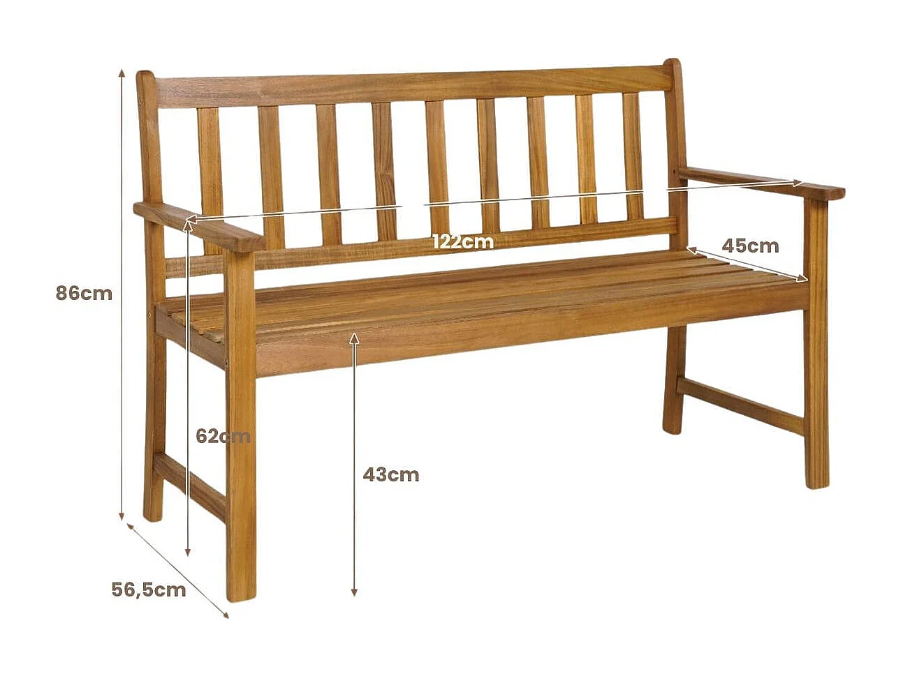 Gartenbank aus Akazienholz bis 360kg Belastbar Massive Holzbank 2 Sitzer Terrassenbank
