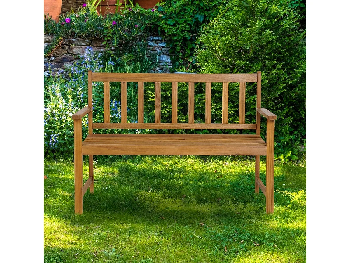 Gartenbank aus Akazienholz bis 360kg Belastbar Massive Holzbank 2 Sitzer Terrassenbank