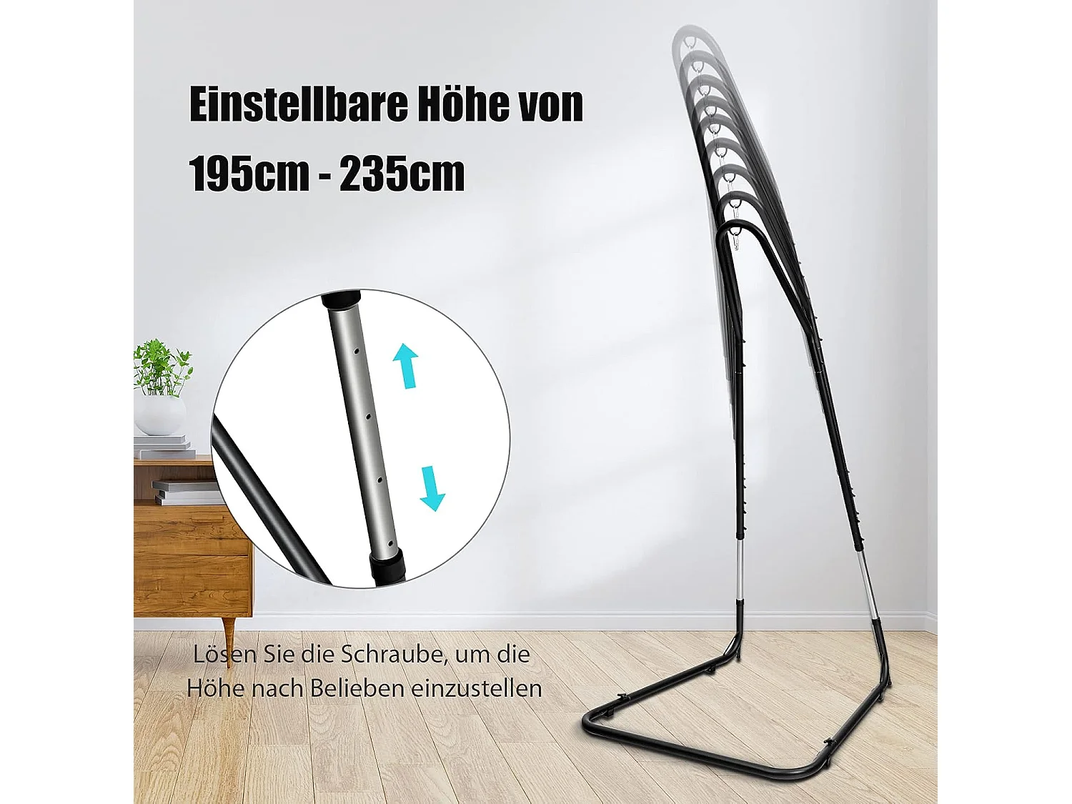 Hängestuhlgestell 150kg Belastbarkeit, Hängesesselgestell Metall, Hängesitzständer Hängestuhlständer, Hängesitz Gestell 195-235cm höhenverstellbar
