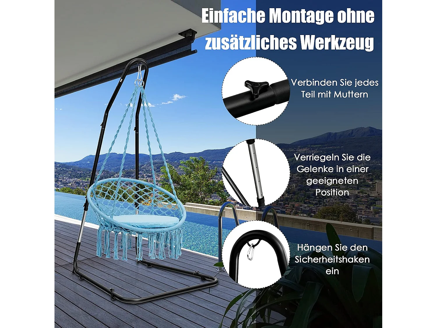 Hängestuhlgestell 150kg Belastbarkeit, Hängesesselgestell Metall, Hängesitzständer Hängestuhlständer, Hängesitz Gestell 195-235cm höhenverstellbar