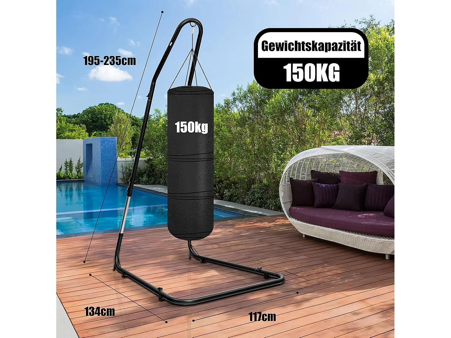 Hängestuhlgestell 150kg Belastbarkeit, Hängesesselgestell Metall, Hängesitzständer Hängestuhlständer, Hängesitz Gestell 195-235cm höhenverstellbar