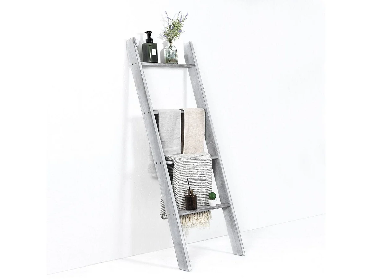 Handtuchhalter 4-Stöckige Deckenleiter aus Holz 50 x 7,5 x 136,7 cm Grau