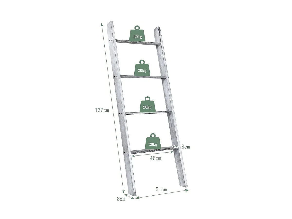 Handtuchhalter 4-Stöckige Deckenleiter aus Holz 50 x 7,5 x 136,7 cm Grau
