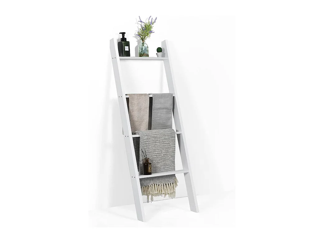 Handtuchhalter 5 Ebenen Leiterregal, Handtuchleiter Deckenleiter Holz Handtuchständer grau für Wohnzimmer, Badezimmer (Weiß) NM9952