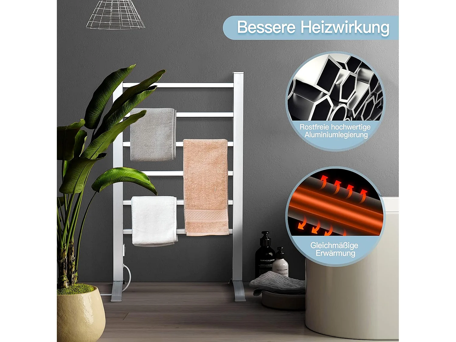 Handtuchhalter Multifunktionaler Elektrischer Handtuchwärmer mit 6 Stangen Silbern