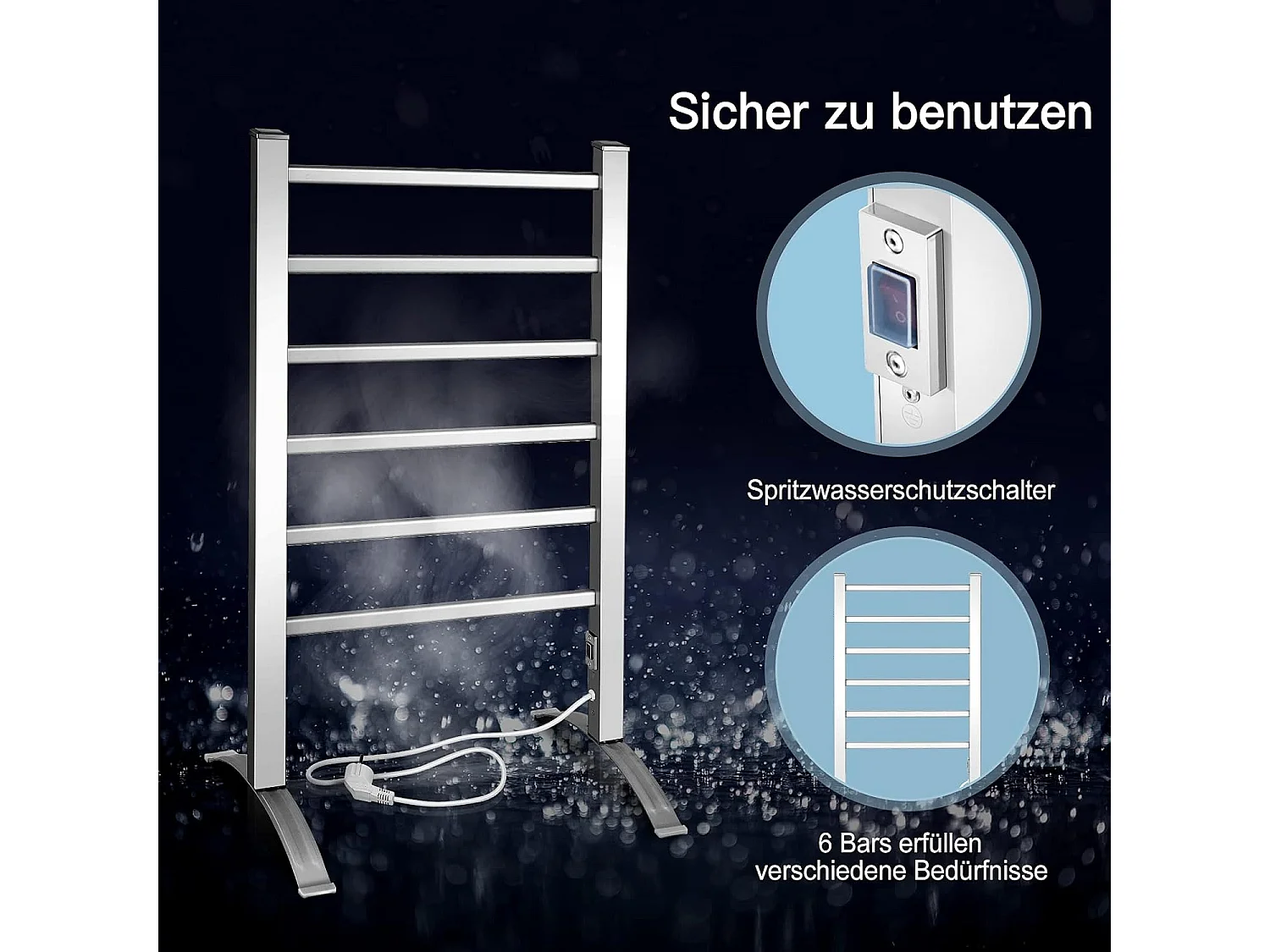 Handtuchhalter Multifunktionaler Elektrischer Handtuchwärmer mit 6 Stangen Silbern