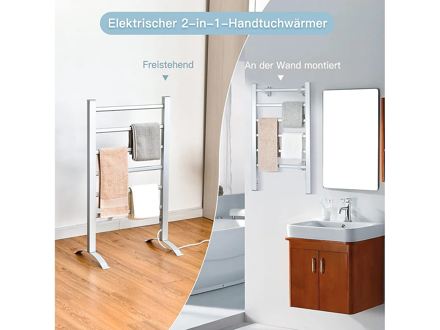 Handtuchhalter Multifunktionaler Elektrischer Handtuchwärmer mit 6 Stangen Silbern