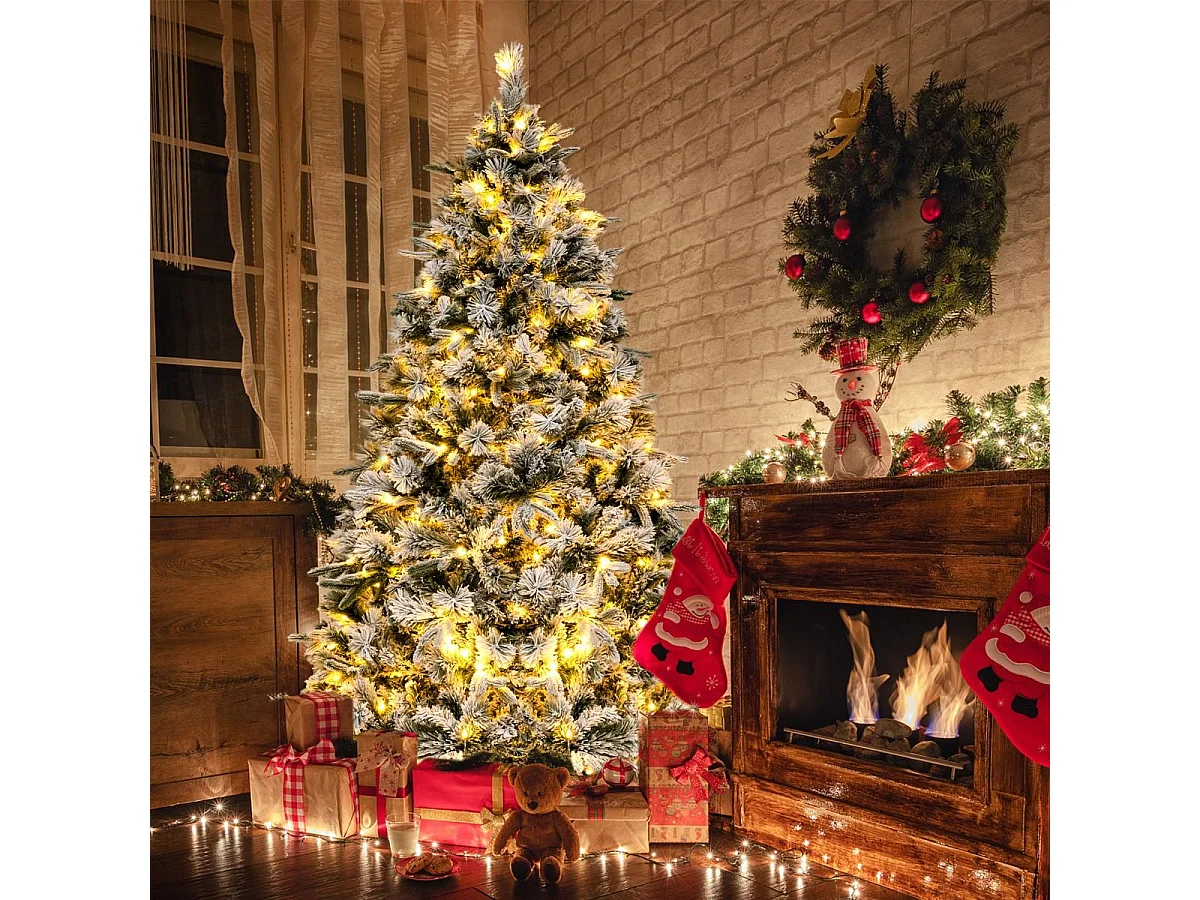 180 cm Künstlicher Weihnachtsbaum mit Schnee & 250 Warmweißen LED-Lichtern Grün