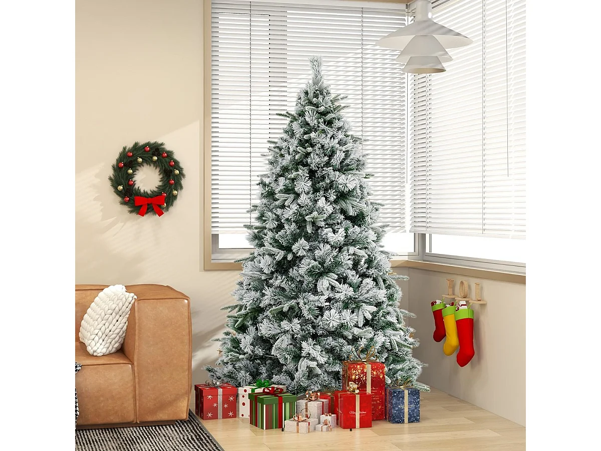 180 cm Künstlicher Weihnachtsbaum mit Schnee & 250 Warmweißen LED-Lichtern Grün