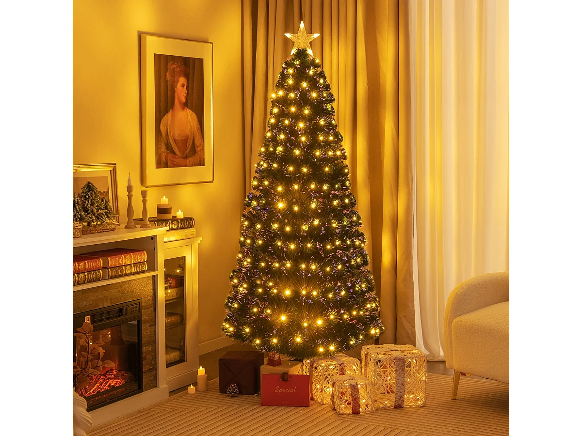 Albero di Natale artificiale con luci a LED e stella, 180 cm