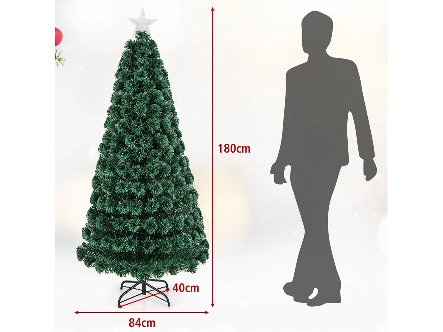 Albero di Natale artificiale con luci a LED e stella, 180 cm