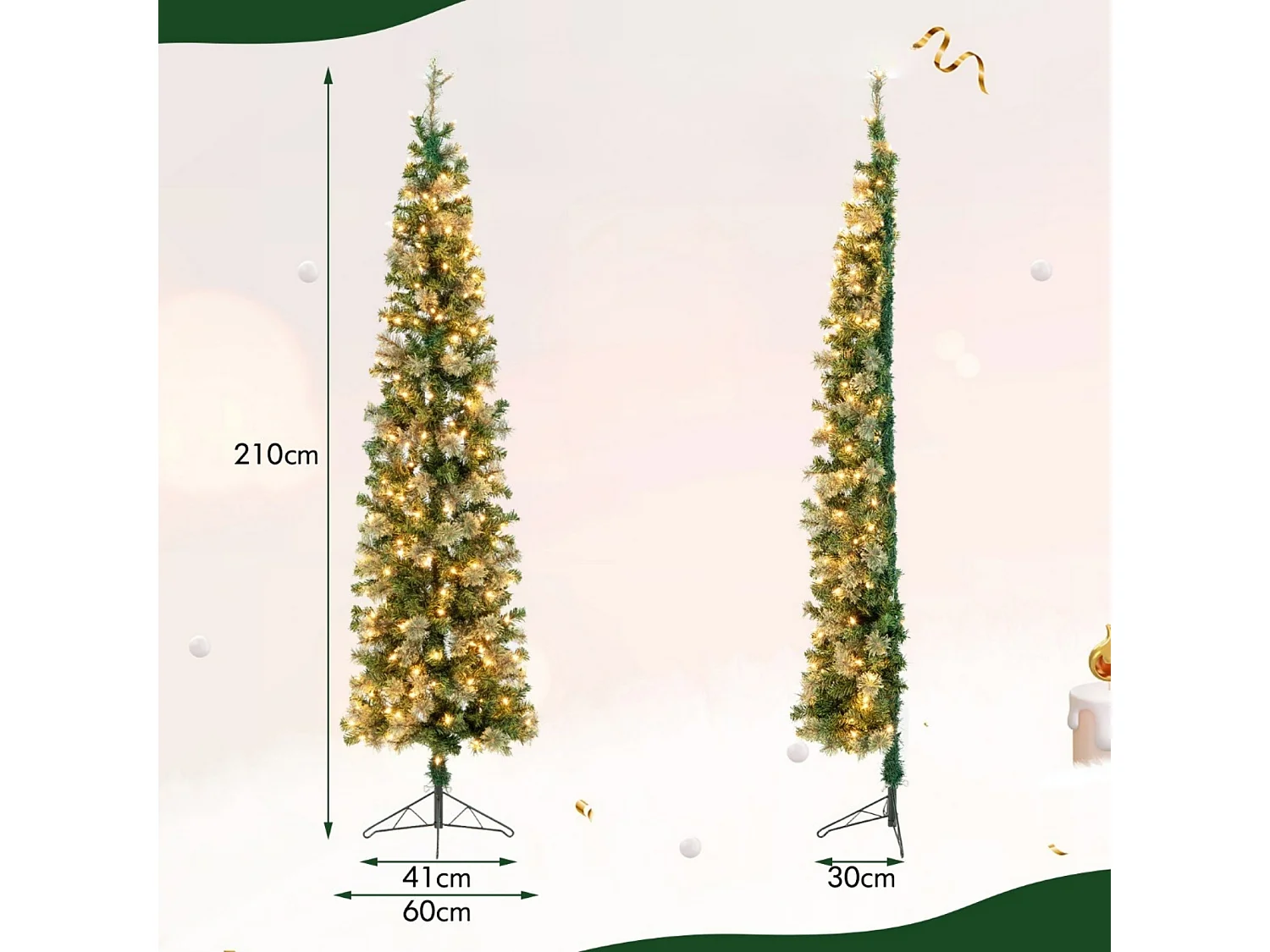 Albero di Natale artificiale con illuminazione a LED, 210 cm