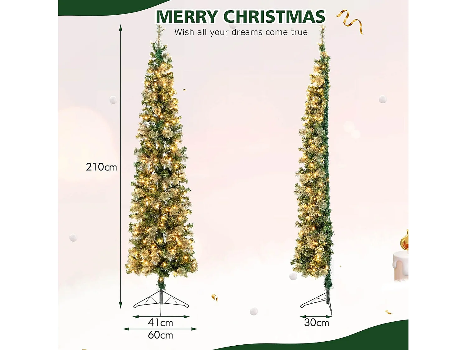 Albero di Natale artificiale con illuminazione a LED, 210 cm