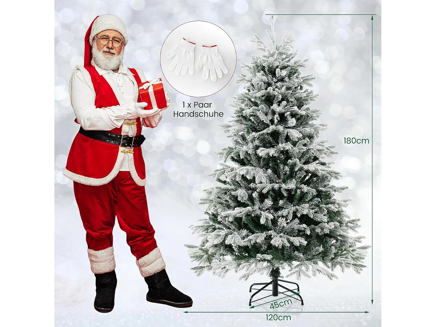 Albero di Natale artificiale con luci a LED e neve artificiale, 180 cm