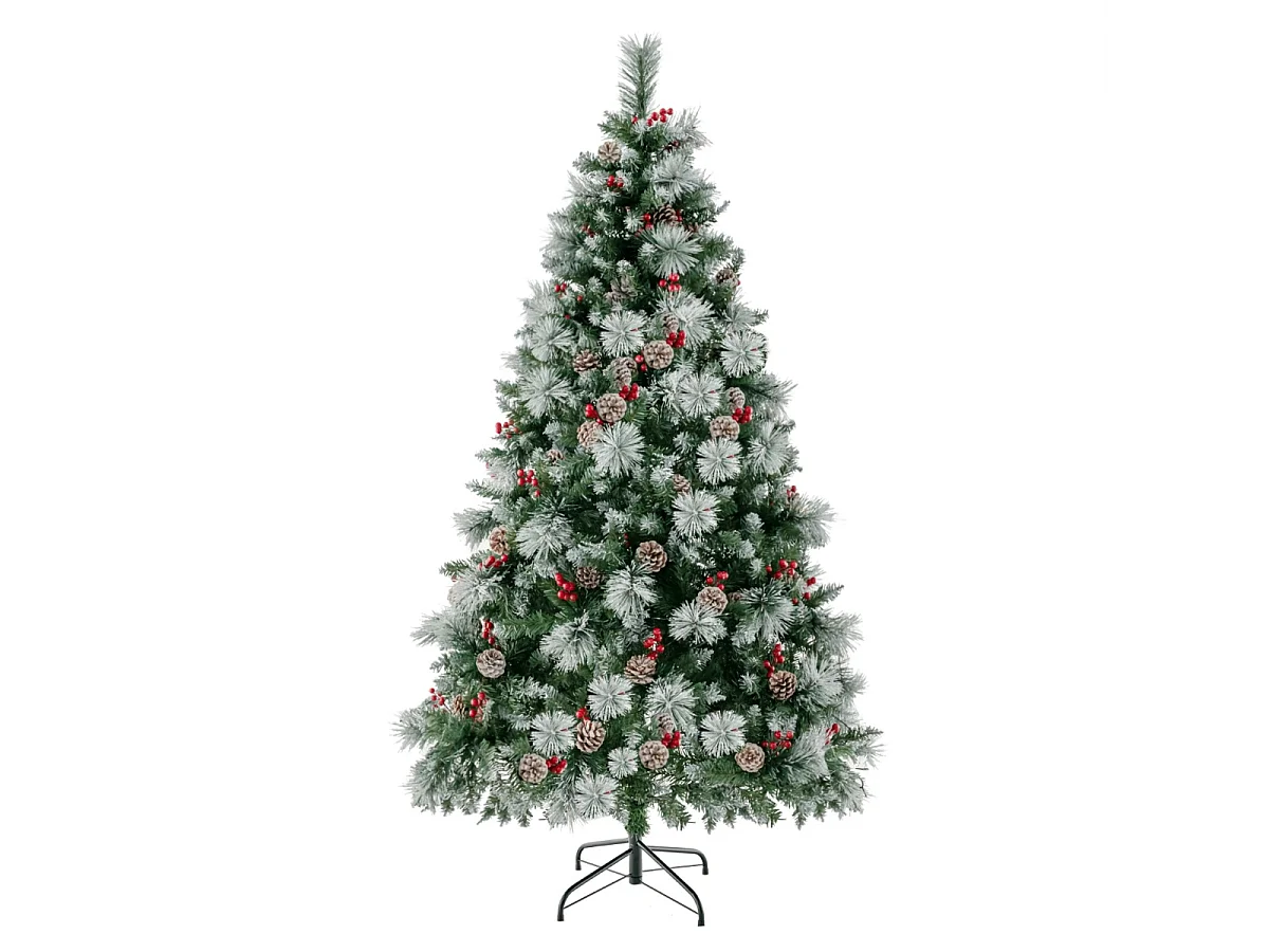 Albero di Natale artificiale con luci a LED e decorazioni, 185 cm